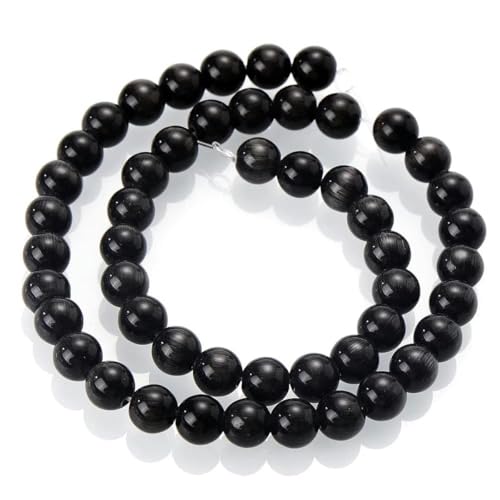 Natursteinperle, schwarz-weiß, Katzenauge, Opal, Lava-Achat, Hämatit, runde Perlen für Schmuck, DIY-Armband, 4–12 mm, schwarzes Katzenauge, 4 mm, ca. 91 Perlen von GJUYTD