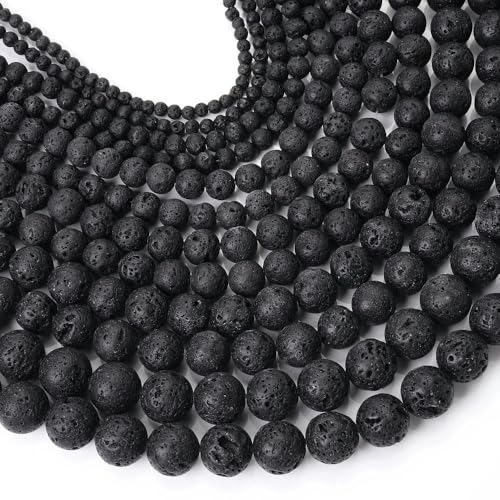 Natursteinperle, schwarz-weiß, Katzenauge, Opal, Lava-Achat, Hämatit, runde Perlen in großen Mengen für Schmuck, DIY-Armband, 4–12 mm, schwarze Lava, 8 mm, ca. 45 Perlen von GJUYTD