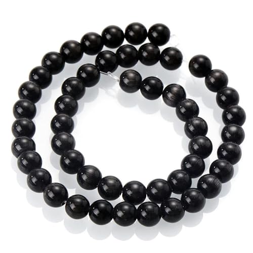 Natursteinperle, schwarz-weiß, Katzenauge, Opal, Lava-Achat, Hämatit, runde Perlen in großen Mengen für Schmuck, DIY-Armband, 4–12 mm, schwarzes Katzenauge, 10 mm, ca. 35 Perlen von GJUYTD