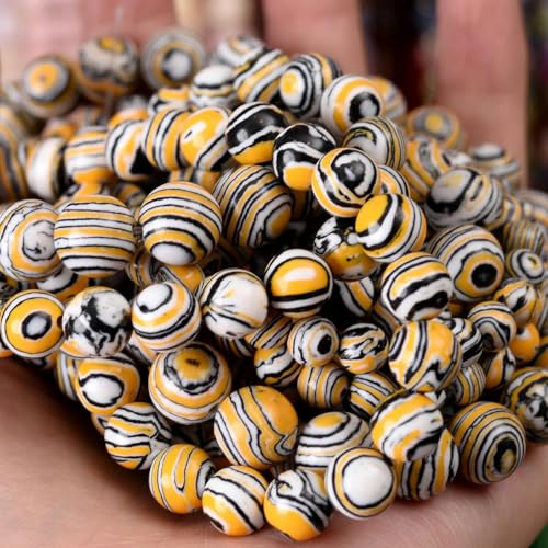 Natursteinperlen, Lava-Jaspis, Tigerauge, Quarz-Achat, runde lose Perlen zur Schmuckherstellung, DIY-Armbandzubehör, 4–12 mm, Malachit, 10 mm, ca. 35 Perlen von GJUYTD