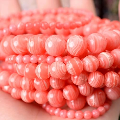 Natursteinperlen, Lava-Jaspis, Tigerauge, Quarz-Achat, runde lose Perlen zur Schmuckherstellung, DIY-Armbandzubehör, 4–12 mm, Rhodochrosit, 10 mm, ca. 35 Perlen von GJUYTD