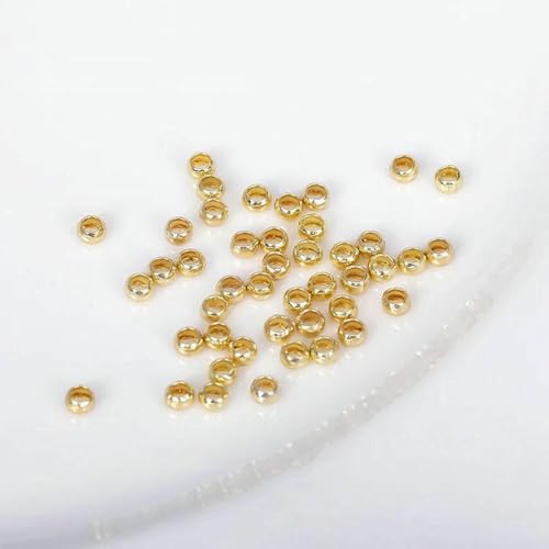 Zylindrische Quetschperlen für die Schmuckherstellung, 14 Karat/18 Karat vergoldet, 2 mm, Quetschperlen für Rohre, 14 Karat echt vergoldet, a, 2 mm, 100 Stück von GJUYTD