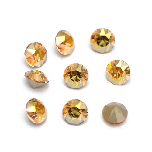 10 Stück super bunte 5A-Strasssteine zum Selbermachen, Schmuckherstellung, Glasperlen mit Pointback, rund, zum Aufkleben auf Nailart-Zubehör – Golden Sunshiny – 10 mm – 10 Stück von GJUYTI