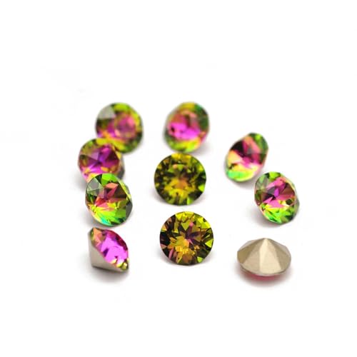 10 Stück super bunte 5A-Strasssteine zum Selbermachen von Schmuck, Glasperlen mit Pointback, rund, zum Aufkleben auf Nailart-Zubehör, Vitrail Rose, 5,3 mm, 10 Stück von GJUYTI