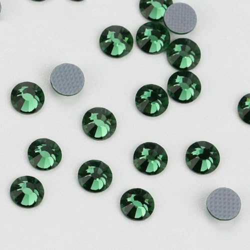 12 Schnitte Top Hotfix Flatback mit Kleber Strasssteine für Taschen Schuhe Kleidung Telefon DIY Nail Art-145 Grüner Turmalin-7mm SS34 144 Stück von GJUYTI