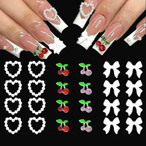 20 Stück süße 3D-Nagelkunst-Dekorationen mit Leopardenmuster, DIY-Nagel-Strasssteine mit Fliege, Rosen-Nagel-Charms, Maniküre, Winter-Nagelzubehör, Kirsche von GJUYTI