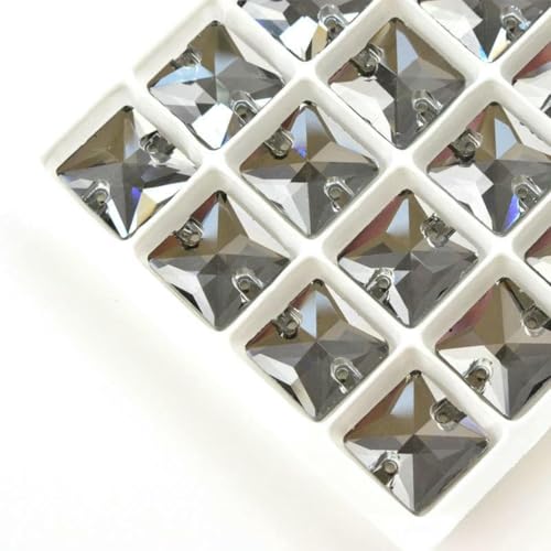 3240 Quadratischer Aufnähstein aus Glaskristall-Strass mit flacher Rückseite, bunte Perlen, zwei Löcher, Knopf für Hochzeitskleid, Schuhe, Taschen, DIY, grau, 10 x 10 mm, 45 Stück von GJUYTI