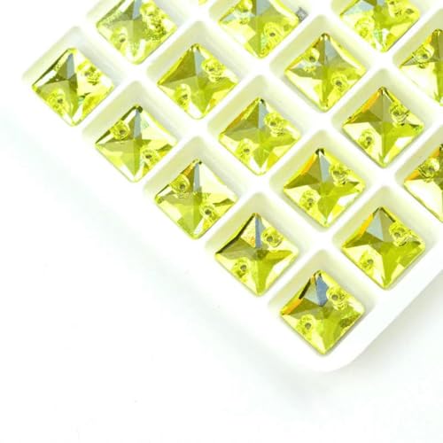 3240 Quadratischer Aufnähstein aus Glaskristall-Strass mit flacher Rückseite, bunte Perlen, zwei Löcher, Knopf für Hochzeitskleid, Schuhe, Taschen, DIY-Citrin, 10 x 10 mm, 45 Stück von GJUYTI