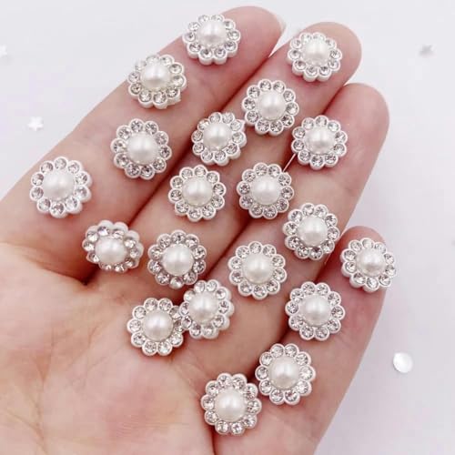 50 Stück Harzblumen, runde Perlen, flache Rückseite, Kristalle, Strass-Applikationen für Nägel, Hochzeit, DIY, Scrapbook, Ornament, Bastelzubehör, Weiß, 10 mm von GJUYTI