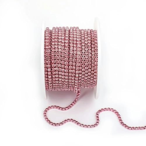 Bunte Strassketten, dichte, ausgefallene Kette, Bekleidungsnähen, Glas-Strass-Becherkette mit bunter Basis, Pink, SS12 (3,0 mm), 4,5 m von GJUYTI