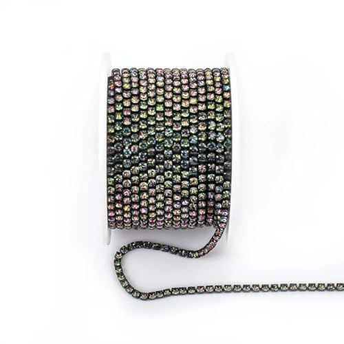 Bunte Strassketten, dichte, ausgefallene Kette, Bekleidungsnähen, Glas-Strass-Becherkette mit bunter Basis, Regenbogen, SS6 (2 mm), 9,1 m von GJUYTI