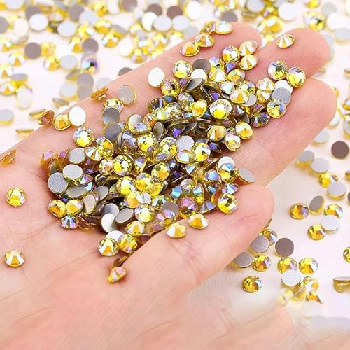 Crystal AB-Strass SS4-SS30 Glitzer-Strass-Nagel-Edelsteine zum Aufkleben, Diamant-Stein, flache Rückseite, Strass-Dekorationen-Citrin AB-SS4 – 1440 Stück von GJUYTI