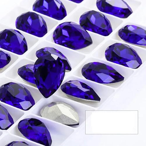 Funkelnde violette K9-Glas-Strasssteine in Tropfenform, Glaskristall-Strasssteine mit Pointback, für Bekleidungshandwerk, Schmuckzubehör, Capriblau, 10 x 14 mm, 10 Stück von GJUYTI