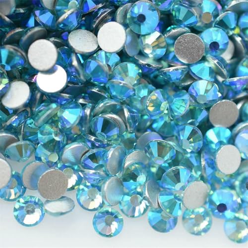 Glasglitzer Aquamarin AB Flatback Strass Diamant Kristall Basteln Nagel Gesicht Kunst Telefonhülle DIY Hochzeitskleid Y2K Zubehör-LakeBlueAB-1440PCS-SS16 von GJUYTI