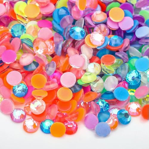 Glitzer-Neon-Strasssteine in allen Größen, nicht Hotfix-Strasssteine, fluoreszierend, DIY-Nagelkunst-Kristalle, Diamant-Strass-Edelsteine für Charms, Kleider, gemischte Farben, AB-SS20, 1440 Stück von GJUYTI