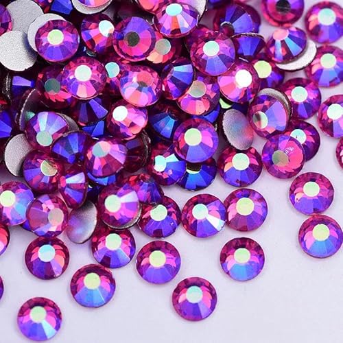 Glitzernde, nicht Hotfix-Strasssteine, Kristall-Strass, Nail Art-Kristalle, flache Rückseite, Edelsteine zum Anfertigen von Nagel-Charms, Nägeln-Fuchsia AB-SS5 – 1440 Stück von GJUYTI