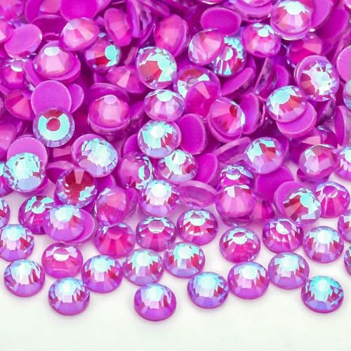 Glitzernde Neon-Strasssteine in allen Größen, nicht Hotfix-Strasssteine, fluoreszierende DIY-Nagelkunst-Kristalle, Diamant-Strass-Edelsteine für Charms, Kleider-Amethyst AB Neon-SS3-1440 Stück von GJUYTI