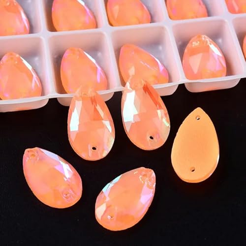 Glitzernde Neon-Strasssteine zum Aufnähen, DIY-Nähzubehör, Kristalle, Diamanten, Costura für Vestidos, Kleider, Orange, Gelb, AB, 16 x 25 mm, 15 Stück von GJUYTI