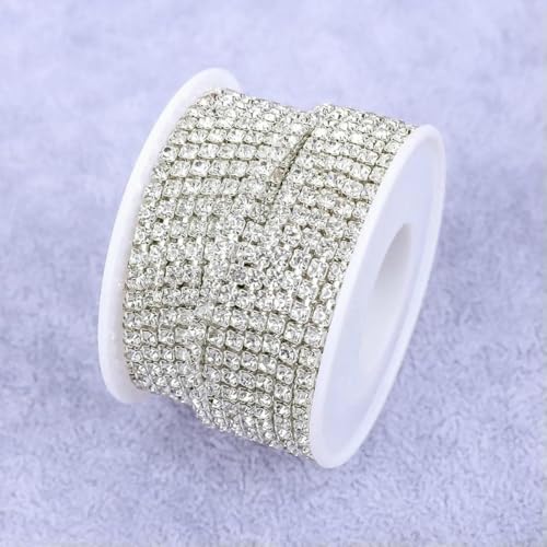 Kristall 10 Yard Strass-Besatz Stein Cup Kette Gold Diamant Strass Dekorative Applikation Kristallbesatz für Kleider-Kristall mit Silber-SS8-5 Yard von GJUYTI