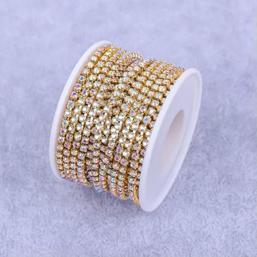 Kristall 10 Yard Strassbesatz Steinbecherkette Gold Diamant Strass Dekorative Applikation Kristallbesatz für Kleider-AB mit Gold-SS12-1 Yard von GJUYTI