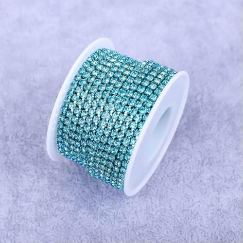 Kristall 10 Yard Strassbesatz Steinbecherkette Gold Diamant Strass Dekorative Applikation Kristallbesatz für Kleider-Aquamarin-SS12-10 Yard von GJUYTI