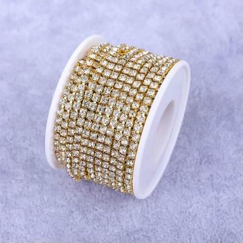 Kristall 10 Yard Strassbesatz Steinbecherkette Gold Diamant Strass Dekorative Applikation Kristallbesatz für Kleider-Kristall mit Gold-SS8-1 Yard von GJUYTI