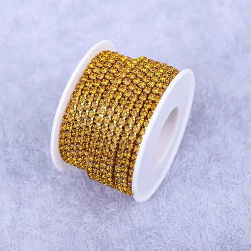 Kristall 10 Yard Strassbesatz Steinbecherkette Gold Diamant Strass Dekorative Applikation Kristallbesatz für Kleider-Topas-SS12-10 Yard von GJUYTI