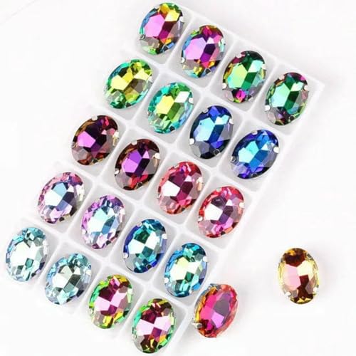 Ovale Form, silberne Krallenfassungen, 20 Stück/P, Regenbogen- und Gelee-AB-Farben, Glaskristall, 10 x 14,0 mm, 13 x 18 mm, Strass-Applikation zum Aufnähen, DIY-A17 RB-Farbenmix, 13 x 18 mm, Ovale Form, silberne Krallenfassungen, 20 Stück/P, Regenbogen- und Gelee-AB-Farben, Glaskristall, 10 x 14,0 mm, 13 x 18 mm, Strass-Applikation zum Aufnähen, DIY-A17 RB-Farbenmix, 13 x 18 mm, von GJUYTI