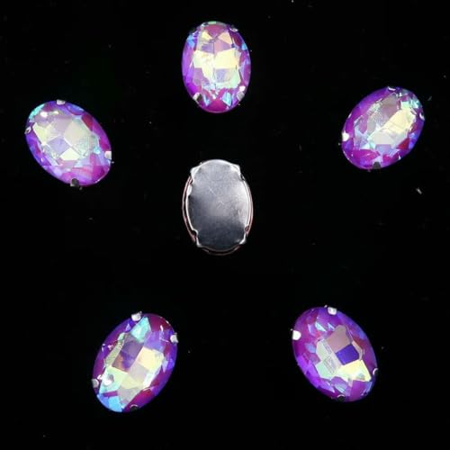 Ovale Form, silberne Krallenfassungen, 20 Stück/P, Regenbogen- und Gelee-AB-Farben, Glaskristall, 10 x 14,0 mm, 13 x 18 mm, Strass-Applikation zum Aufnähen, DIY-A29 Lila AB, 10 x 14,0 mm, 20 Ovale Form, silberne Krallenfassungen, 20 Stück/P, Regenbogen- und Gelee-AB-Farben, Glaskristall, 10 x 14,0 mm, 13 x 18 mm, Strass-Applikation zum Aufnähen, DIY-A29 Lila AB, 10 x 14,0 mm, 20 von GJUYTI