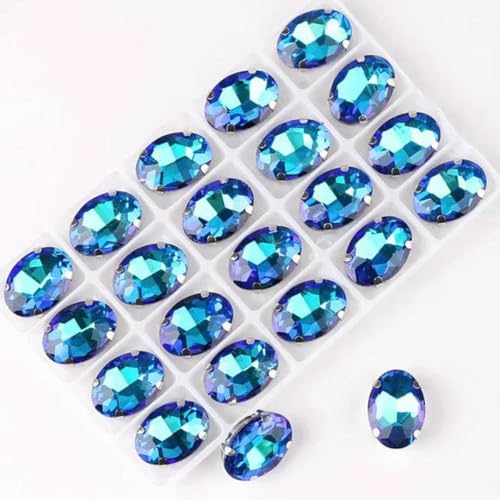 Ovale Krappenfassungen in Silber, 20 Stück/P, Regenbogen- und Gelee-AB-Farben, Glaskristall, 10 x 14,0 mm, 13 x 18 mm, Strass-Applikation zum Aufnähen, DIY-A4, Saphir RB, 10 x 14,0 mm, 20 St Ovale Krappenfassungen in Silber, 20 Stück/P, Regenbogen- und Gelee-AB-Farben, Glaskristall, 10 x 14,0 mm, 13 x 18 mm, Strass-Applikation zum Aufnähen, DIY-A4, Saphir RB, 10 x 14,0 mm, 20 St von GJUYTI