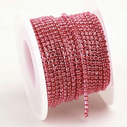 SS6-SS12 Ausgefallene Strasskette für Bekleidung, bunte Klaue mit Glas-Strass, dichter Strass-Cup-Kettenbesatz für DIY-Zubehör-Rose-SS8 (2,5 mm)-10 Yards von GJUYTI