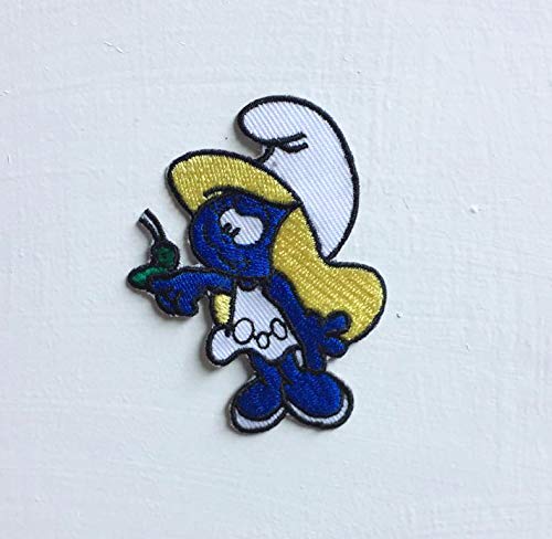 GK Aufnäher mit Schlumpfen, Cartoon, Blau, 7 cm x 5 cm, 1 Stück, Bügelflicken von GK