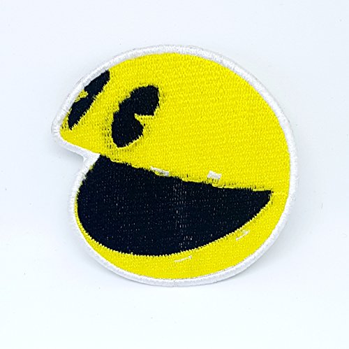 GK Pac Man Smiley-Aufnäher für Kinder, bestickt, zum Aufbügeln, Gelb, Rund, Patch von GK