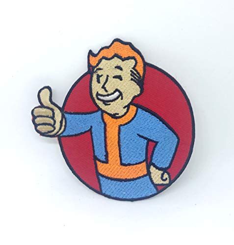 GK Vault Boy 'Fallout' Game Pip Boy Thumb Iron on Embroidered Patch - 1 Stück - Rund - Aufnäher - Patch - Retro-Futuristisch - Gelbgrün - Aufbügeln von GK