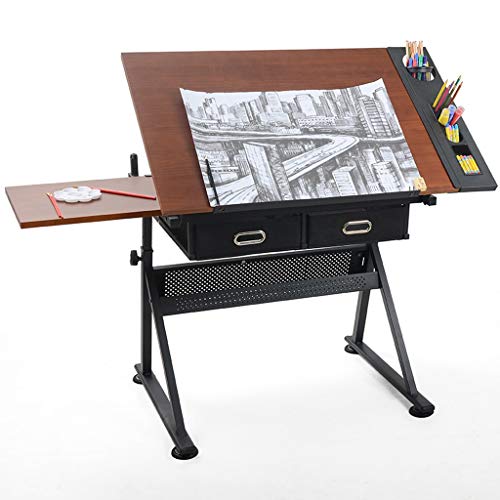 GKJHTED Zeichentisch, höhenverstellbarer Zeichentisch, neigbarer Basteltisch mit Stauraum, Zeichentisch aus Ahornplatte, für den Zeichentisch im Homeoffice von GKJHTED