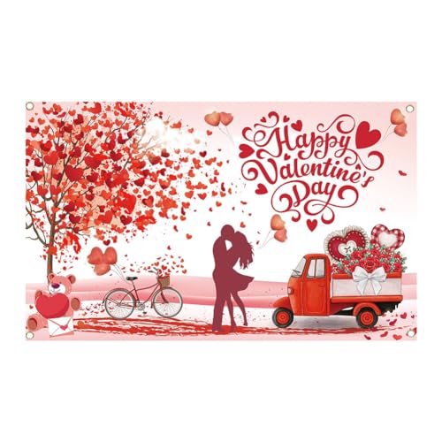 GKKICO 1 Stück Happy Valentine's Day Hintergrund Banner Liebesherz Partydekorationen Hintergrund 71 X 43,3 Rot für Den Valentinstag von GKKICO