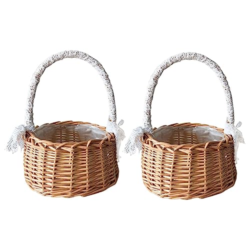 GKKICO 2 Stück gewebte Aufbewahrungskörbe mit Griff Hochzeit Blumenmädchen Körbe Weide Rattan Blumenkörbe für Haus Garten Dekor von GKKICO