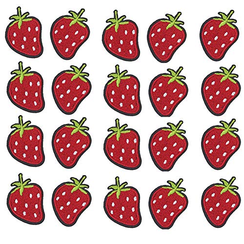 GKKICO Mini-Erdbeer-Aufnäher zum Aufnähen oder Aufbügeln für Kleidung, Hüte, Jacken, T-Shirts, Jeans, Rucksäcke, 20 Stück von GKKICO