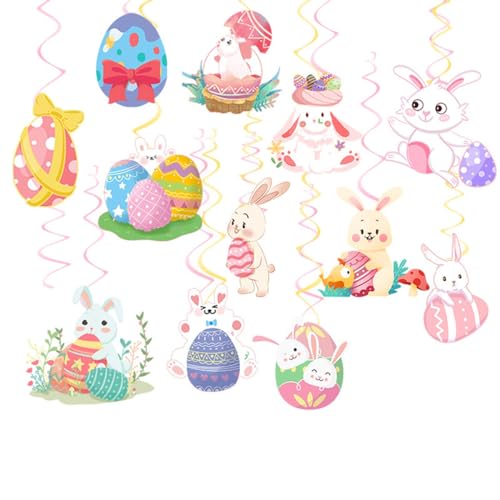 GKKICO Osterdekoration Partydeko Themenparty Niedliches Kaninchenei Spiralanhänger Spiralflagge Requisiten Happy Easter Party Supplies von GKKICO