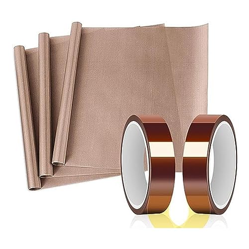 GKKICO PTFE-Blatt 16 X 20 und 2 Rollen 20 mm X 33 M Hitzetape für Sublimation, Hitzebeständiges Tape für Hitzepressen, Langlebig. von GKKICO