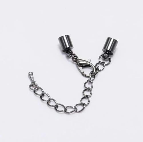 10 Stück Karabinerverschluss-Schnalle für Armbänder, Lederband, Verbindungsschnalle, Hängekappe, Armbandverschluss, Halskettenverschluss mit Schwanzkette, Schmuckzubehör, DIY, Pistolenschwarz – 5 St von GKLUTV