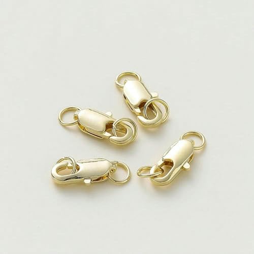 10 Stück lange Karabinerverschlüsse mit Sprunghaken für Halsketten und Armbänder, zum Verbinden von DIY-Armbändern, Charm-Schmuck, 14 Karat Gold mit 7 x 14 mm von GKLUTV