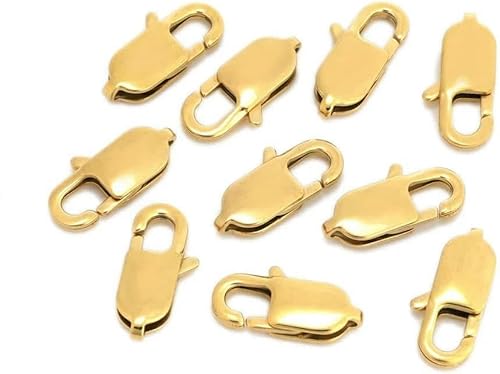 10 Stück rechteckige Karabinerverschlüsse, Karabinerverschlüsse, Haken, Endverschlüsse, Verbinder für DIY-Schmuckherstellung, Zubehör in Großpackung, Gold, 9 mm von GKLUTV