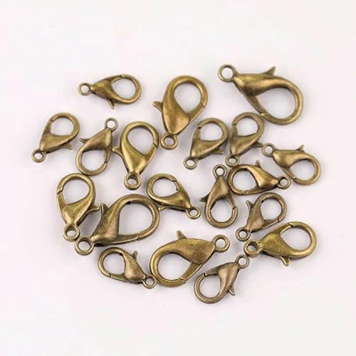 100/50 Stück Metall-Karabinerverschlüsse, Karabinerverschlüsse, Haken zum Finden von Schmuck, KC Gold, Silber, Pistolenschwarz, Verbindungsschnalle, Bronze, 16 mm (50 Stück) von GKLUTV