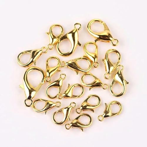 100/50 Stück Metall-Karabinerverschlüsse, Karabinerverschlüsse, Haken zum Finden von Schmuck, KC Gold, Silber, Pistolenschwarz, Verbindungsschnalle, Gold, 10 mm (100 Stück) von GKLUTV