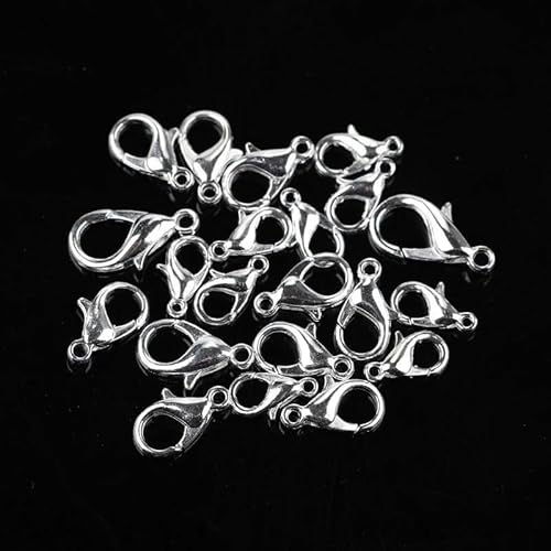 100/50 Stück Metall-Karabinerverschlüsse, Karabinerverschlüsse, Haken zum Finden von Schmuck, KC Gold, Silber, Pistolenschwarz, Verbindungsschnalle, Silber, 18 mm (50 Stück) von GKLUTV