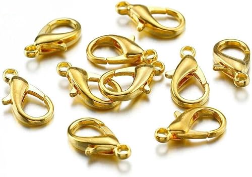 100 Stück 10–18 mm Karabinerverschluss, Schlüsselanhänger-Karabinerverschlüsse zur Schmuckherstellung, Komponenten zum Selbermachen, Armband, Halskette, Haken, Kette, Gold, 10 mm von GKLUTV