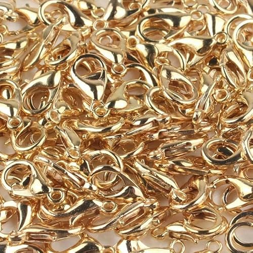 50 Stück Karabinerhaken, Endverschlüsse, Verbindungsstücke für Halsketten und Armbänder, DIY-Schmuckzubehör, 14 Karat Gold, 10 x 5 mm von GKLUTV