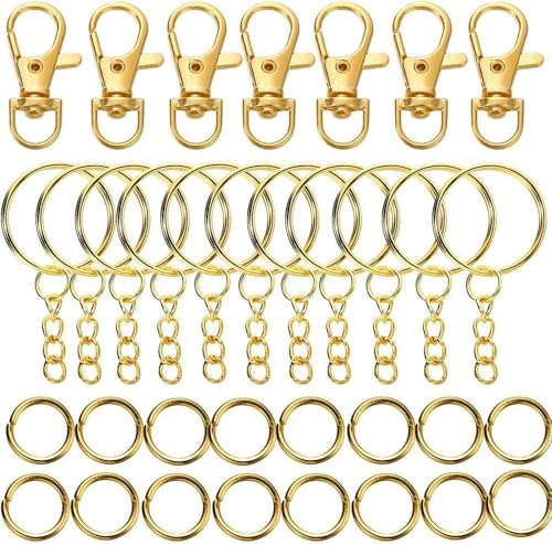 50 Stück drehbarer Schlüsselanhänger mit Karabinerverschluss und Ketten-Sprungverbindern für DIY-Schlüsselanhänger, Schlüsselband, Schmuckherstellungszubehör, Gold, 14 x 32 mm von GKLUTV