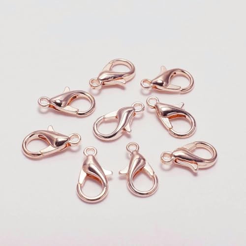 50 Stück großer Karabinerverschluss, Perlenzubehör, Halskette, Armbandverschluss, Schnallenkopf, DIY-Schmuckzubehör, Schlüsselanhänger, Roségold, 12 x 6 mm von GKLUTV